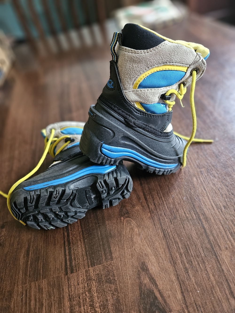 Kids Waterproof Winter Boots - Blue, Yellow & Tan
